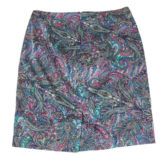 Talbots Petite 14 Floral Straight Skirt Cotton Stretch Blue Multicolor Womens - Picture 5 of 10